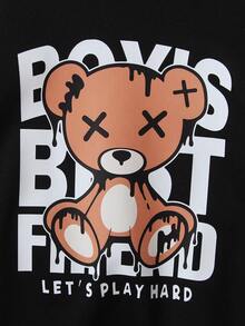 SHEIN 男童字母和卡通印花棒球夾克 - 黑與白 - 查看 7