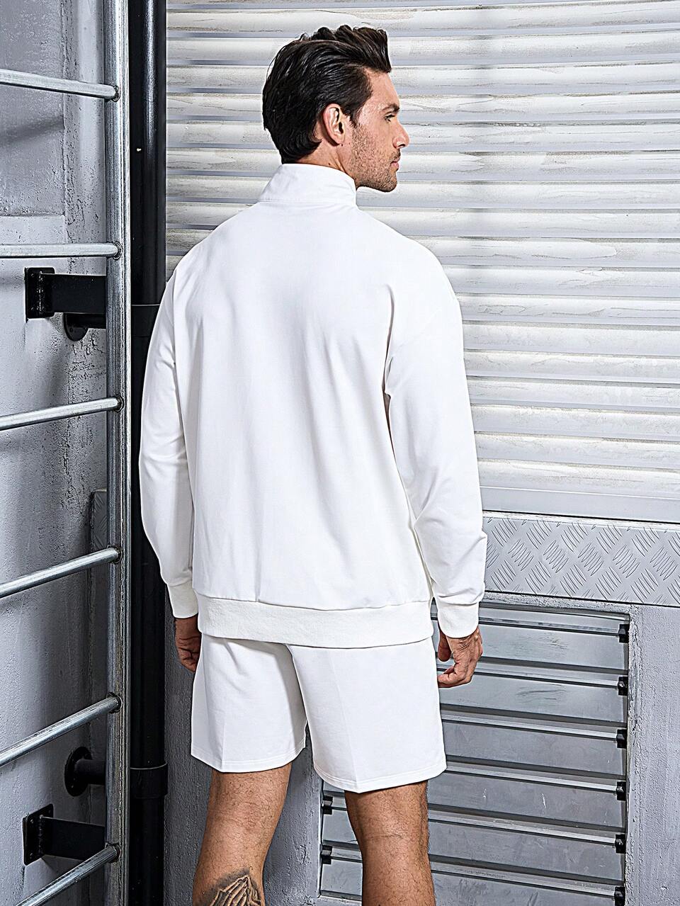 Boyfriend Style Men's Half Zippered Jacket And Shorts Sports Set, Athletic Suit, Tracksuit Workout Set Gym Set Workout Set