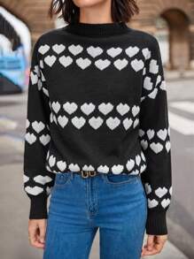 SHEIN Frenchy Women's Heart Pattern Sweater