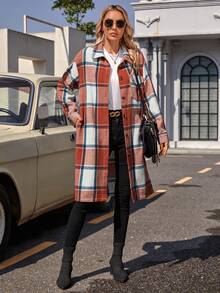 SHEIN LUNE Women's Plaid Woolen Coat - Multicolor - View 3