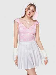 ROMWE Kawaii Của phụ nữ Nơ In ấn Xù Self Tie Mặt trước Áo ba lỗ - Hồng - Xem 7