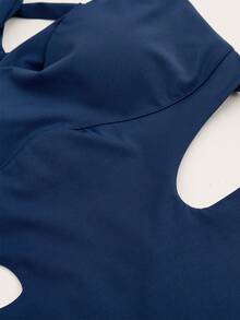 VARSITIE Sports Yoga Basic Chest Cup With JUMPSUIT - Navy Blue - View 5