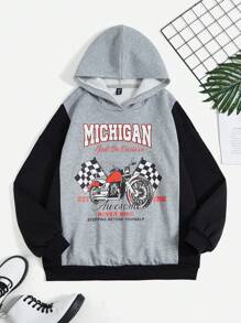 SHEIN EZwear Sudadera de hombros caídos con estampado de motocicleta y eslogan para tallas grandes - Multicolor - Ver 1
