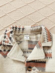 Baby Boy Geo Print Dual Pocket Overcoat & Scarf Without Sweater - Multicolor - View 3