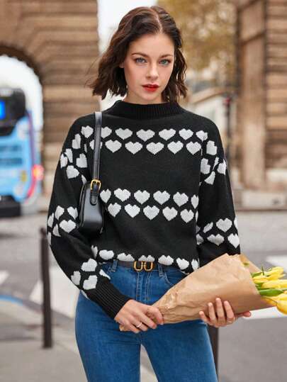 SHEIN Frenchy Women's Heart Pattern Sweater