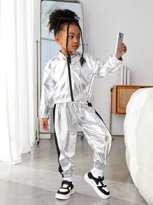 女孩休閒街頭風格塗層針織開衫、針織背心和束腳褲 - 彩色 - 查看 6