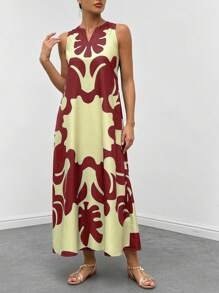 SHEIN LUNE Vestido De Mujer Con Cuello De Diseño De Bloques De Color - Burdeos - Ver 5