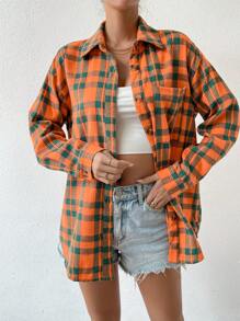 SHEIN Essnce 女式落肩格紋襯衫