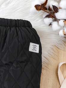 SHEIN 女小童字母補丁細節保暖長褲 - 黑色 - 查看 4
