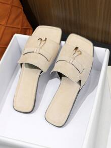 女平底涼鞋新款羅馬拖鞋春夏百搭 - 米色 - 查看 2
