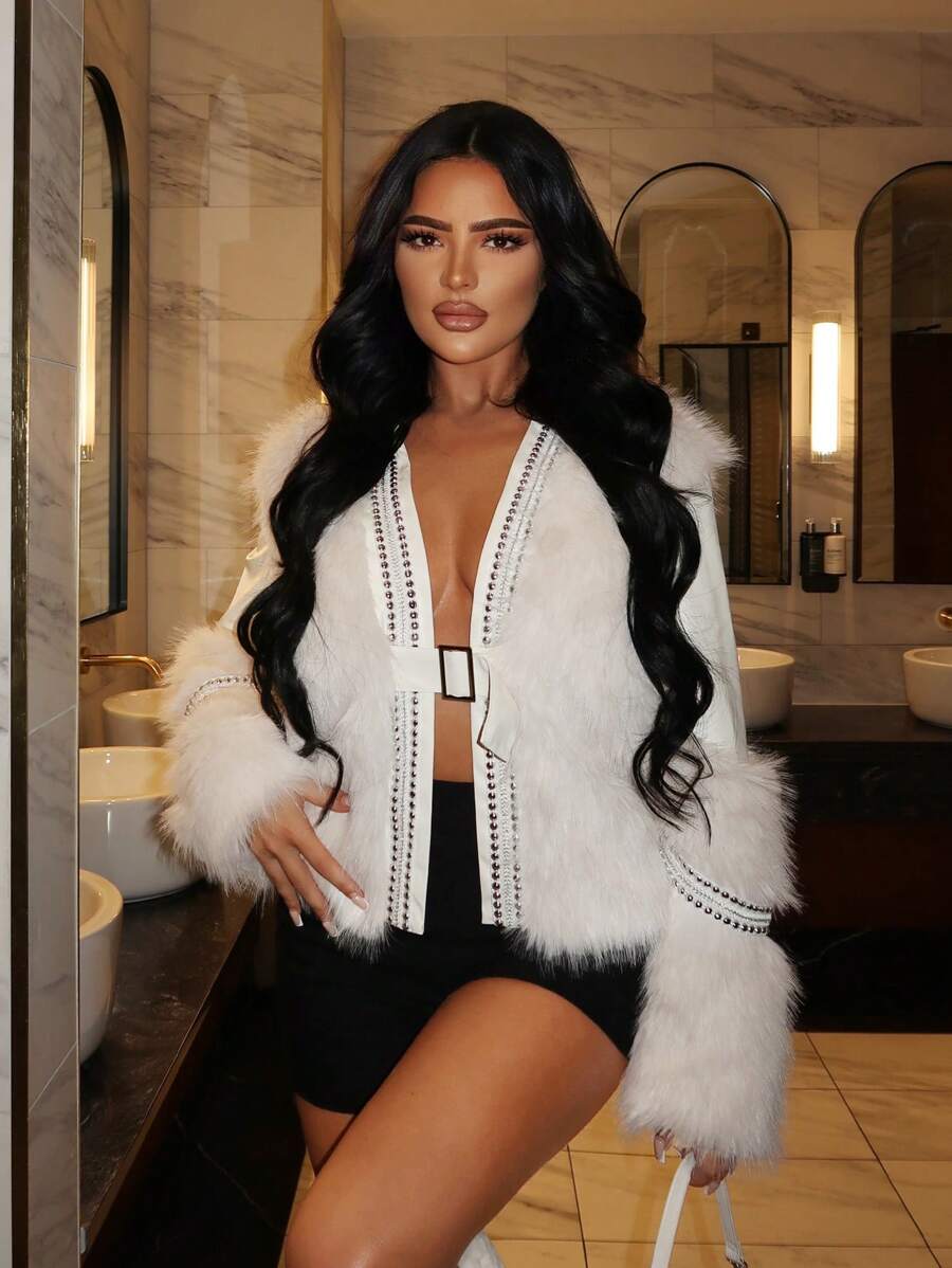 SHEIN SXY 新年女性性感外套,派對和俱樂部裝扮 - 白色 - 查看 1