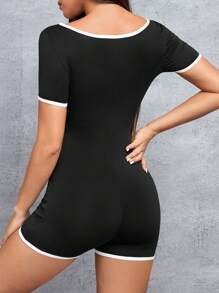 SHEIN PETITE Tương phản ràng buộc Chặt Áo liền quần - Xám - Xem 2