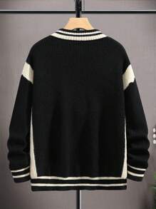 Manfinity Hypemode Nam Màu sắc Chặn Áo len Mở Với Phong cách Preppy - màu đen - Xem 2