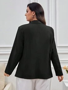 SHEIN Essnce 大尺碼純色翻領西裝外套 - 黑色 - 查看 2