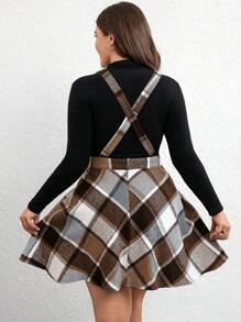 SHEIN Clasi Kích thước lớn Kẻ sọc Trở lại Vượt qua Dây đai Đầm - Màu be - Xem 2