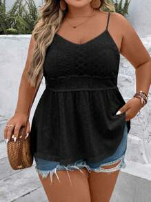 Breezaya Plus Size Women's Ruffled Hem Camisole With Adjustable Straps - Black - View 5