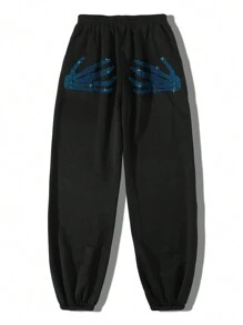 SHEIN Coolane 女款鬆身骷髏手印運動褲,鑽石細節搭配 - 黑色 - 查看 2