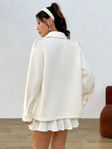 SHEINNeu 女式字母印花常規領夾克 - 白色 - 查看 2