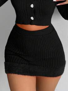 VaVaBold 聖誕節條紋絨毛裙 - 黑色 - 查看 4