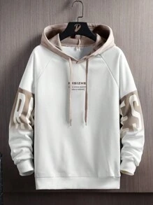 Men Letter Graphic Raglan Sleeve Hoodie - White - View 1