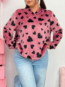 SHEIN EZwear Áo nỉ cỡ lớn với họa tiết trái tim - Nhiều màu - Xem 4