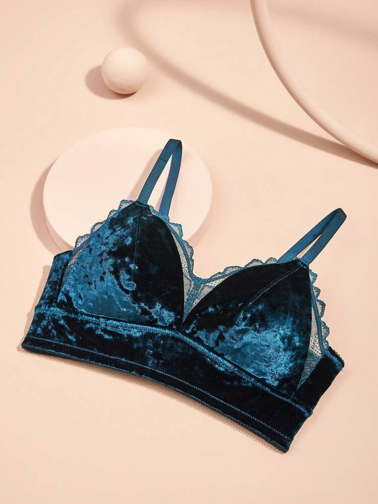 Sujetador sexy tipo bralette de terciopelo con encaje, de escote en V y largo