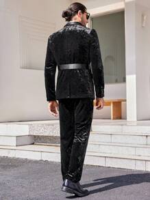 GENTILAND Nam Khăn quàng Nhung Blazer & quần Không có thắt lưng - màu đen - Xem 2