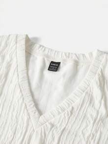 SHEIN Maternity V Neck Lantern Sleeve Tee - White - View 9