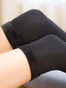 ROMWE 1 par de calcetines hasta la rodilla con forro térmico para dama - Negro - Ver 5