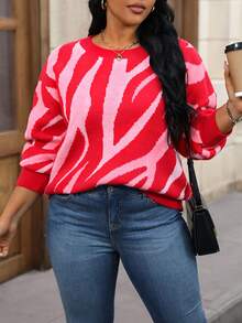 Calvaya Hơn Mẫu đồ họa Thả vai Áo len - Nhiều màu - Xem 3