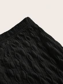 SHEIN EZwear 大碼素色木耳邊半身裙 - 黑色 - 查看 3