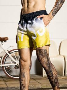 Manfinity Swimmode Bermudas De Playa Para Hombre Con Estampado Degradado Y Cintura Con Cordón