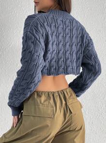 Flirla Short Textured Cable Knit & Drop Shoulder Sweater