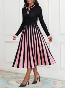 SHEIN Lady Women's Striped Turn-down Collar Dress - Multicolor - View 4