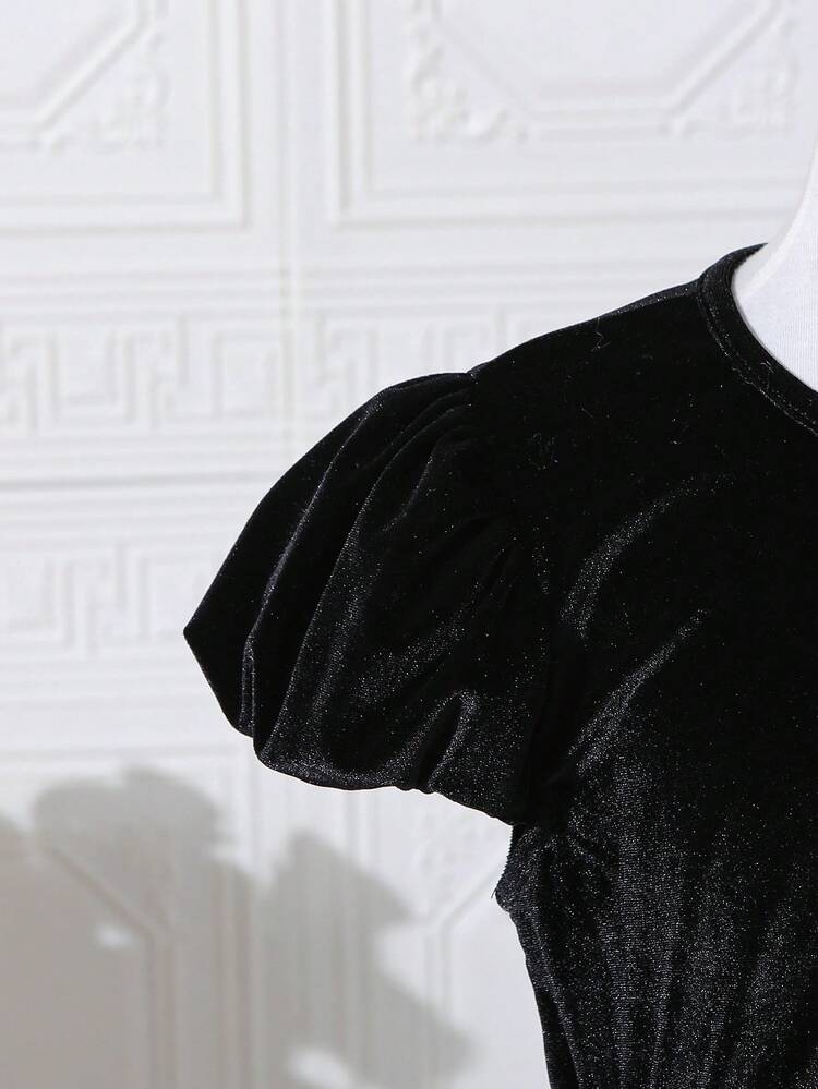 Tween Girl Mesh Bow Print Dress