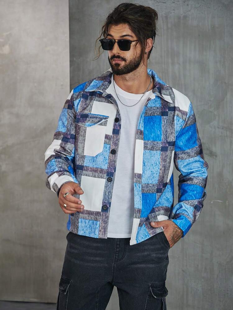 Men's New Arrival Long Sleeve Vintage Loose Fitting Plaid Woolen Jacket