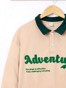 SHEIN Thiếu niên con trai Đồ họa Khẩu hiệu Cổ áo tương phản Áo polo - Nhiều màu - Xem 5