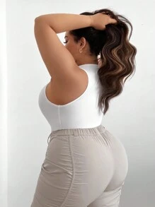 SHEIN SXY Kích thước lớn Màu thuần Cổ chữ V sâu Áo liền quần chặt - trắng - Xem 2