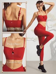 柔軟的成狀造型新年運動內衣,繡花扣紐,適用於輕度運動 - 紅色 - 查看 3