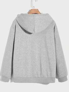 日本字符和魚圖案連帽拉鍊衫 - 灰色 - 查看 2