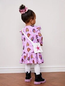 SHEIN 嬰兒女孩可愛卡通圖案長袖洋裝帶搭配組合包 - 紫丁香色 - 查看 2