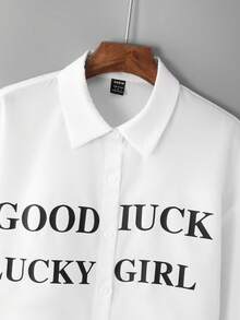 SHEIN Unity Slogan Graphic Drop Shoulder Shirt - White - View 4