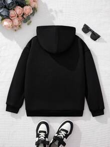 少女亮片爱心贴布卫衣 - 黑色 - 查看 2