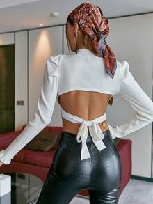 Glamaker Của phụ nữ Top Cây trồng Áo len Với Cổ giả Và Chân của tay áo cừu - trắng - Xem 2