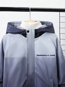 SHEIN Tween Boy 1pc Ombre Letter Graphic Raglan Sleeve Hooded Coat - Black - View 4