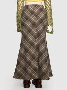 ROMWE Hippie Art Style Checkered Mermaid Maxi Skirt - Multicolor - View 4