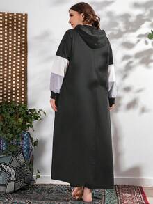 Mulvari 大码撞色抽绳卫衣裙 - 灰色 - 查看 2