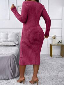 SHEIN Franclia Hơn Đồ đan Ribbed Váy bodycon - Màu Hồng Tươi - Xem 2