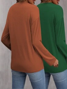 SHEIN LUNE 2pcs Solid Drop Shoulder Tee