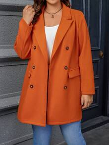 Calvaya Hơn Cổ áo Đôi ngực Áo khoác - Màu Cam cháy - Xem 7